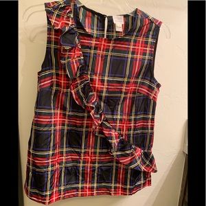 Women’s J. Crew sleeveless black Red plaid shirt size 2